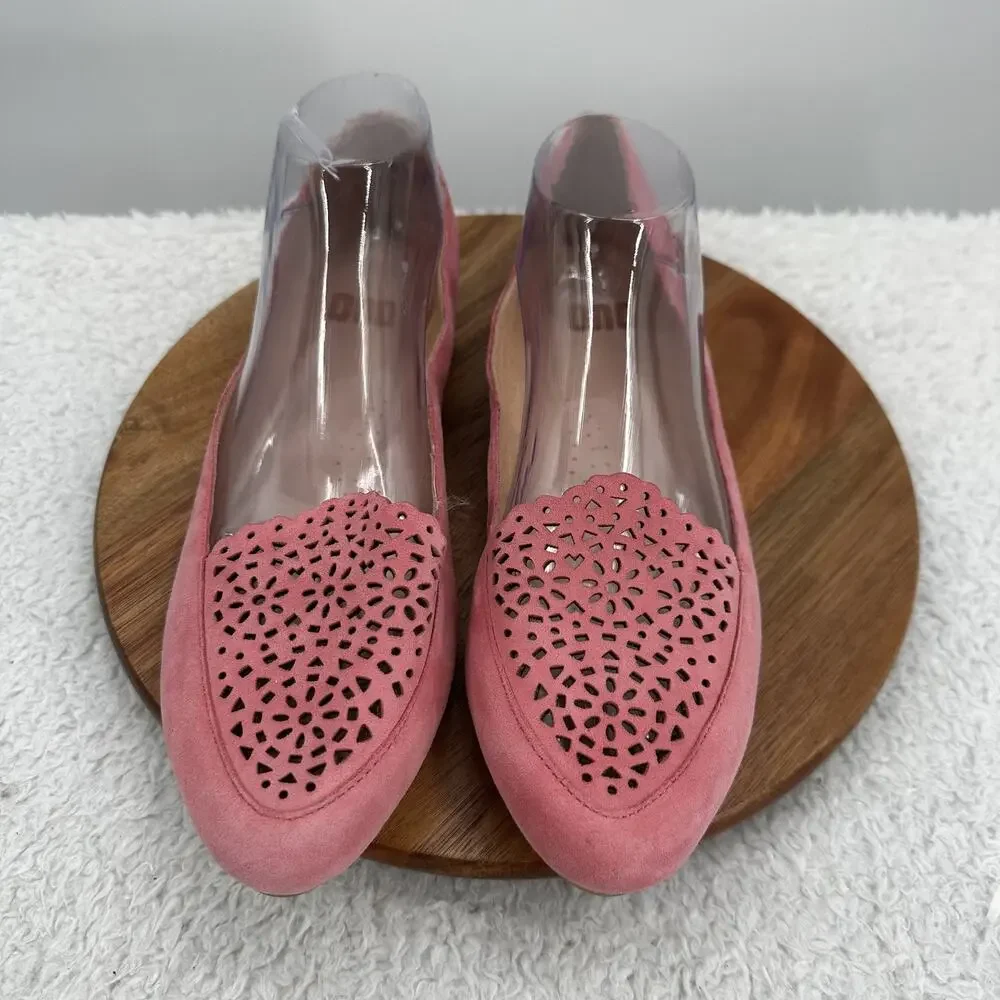 Born ONO Shoes Womens Size 10 Pink Suede Laser Cut Flats Comfort Slip On Loafers